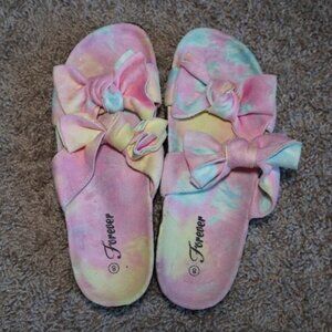 Tie-Dye Pastel Double Bow Slides Size 8/9